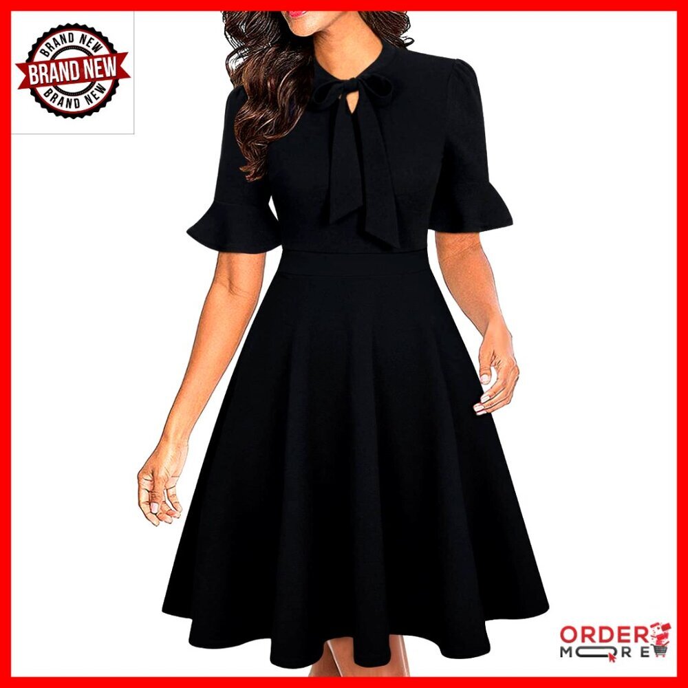 Floral Ruffle Sleeve A-Line Dress for Work Wedding Guest Party